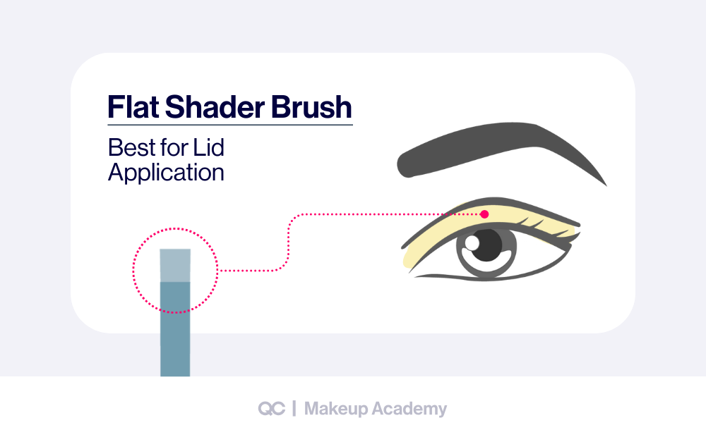 Step by step eyeshadow application showing how to use a flat shader brush for lid color placement.