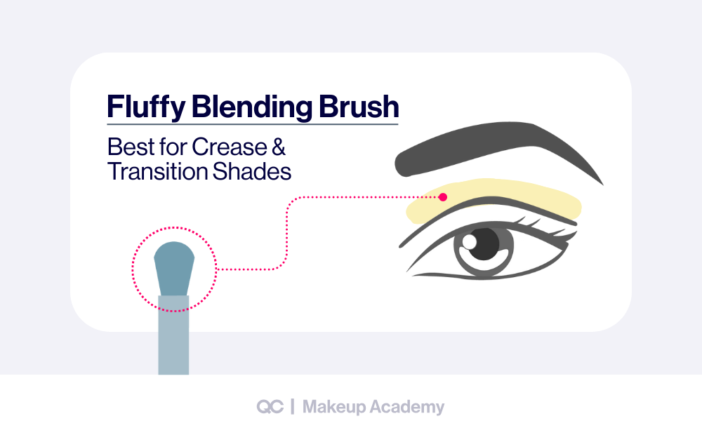 How to apply eyeshadow chart showing fluffy blending brush used for crease and transition shades.