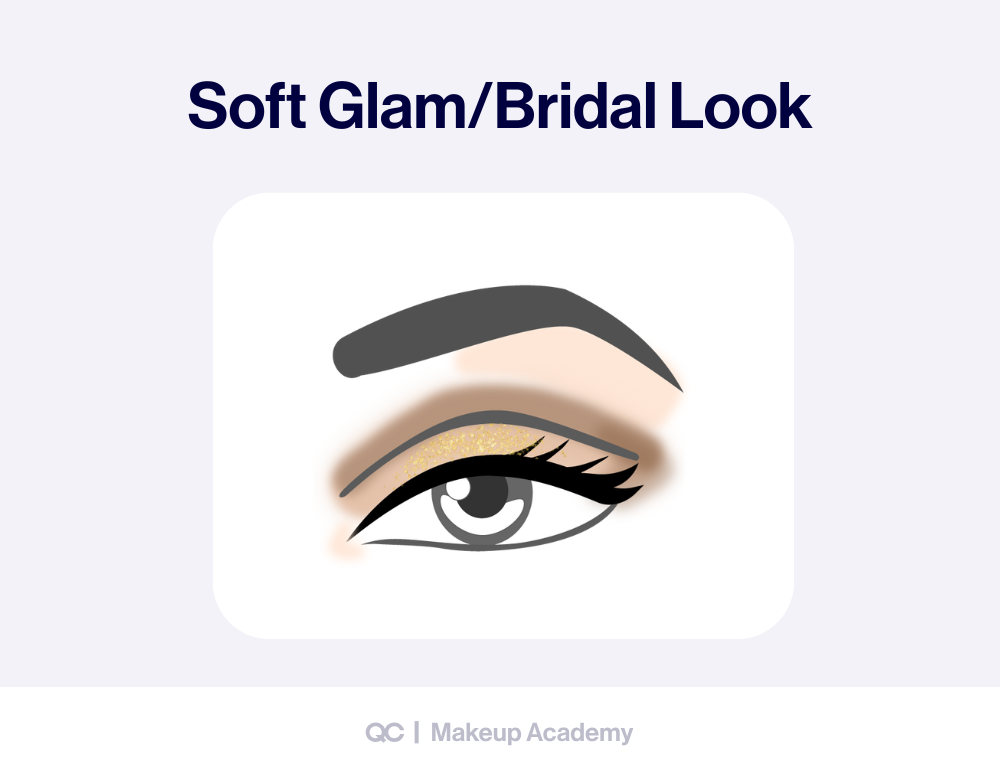 Eye shadow looks tutorial showing a soft glam bridal look with shimmer accents. Step-by-step eyeshadow guide for elegant wedding eye makeup.