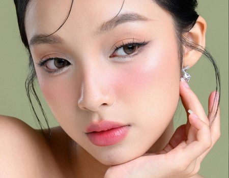 Pink blush makeup demonstrating youthful, radiant complexion techniques