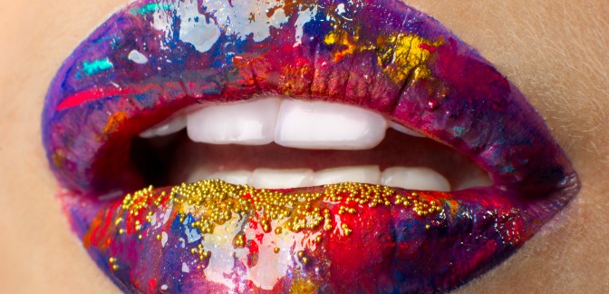 Cool watercolor lipstick with gold sprinkles