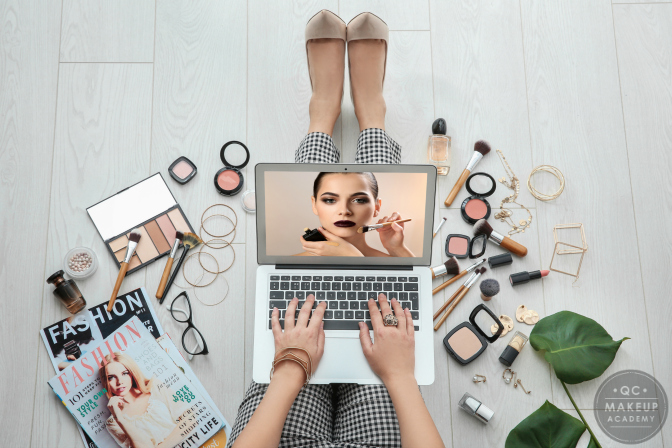 woman learning about makeup artistry online