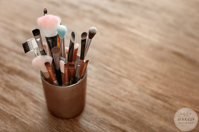 makeup brushes in container
