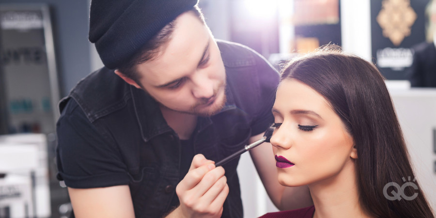 Makeup artist working on a model