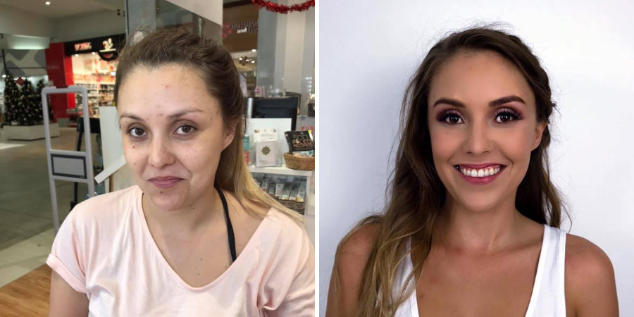 Belle - One of Jayinem's makeup clients, before and after professional makeup artistry application
