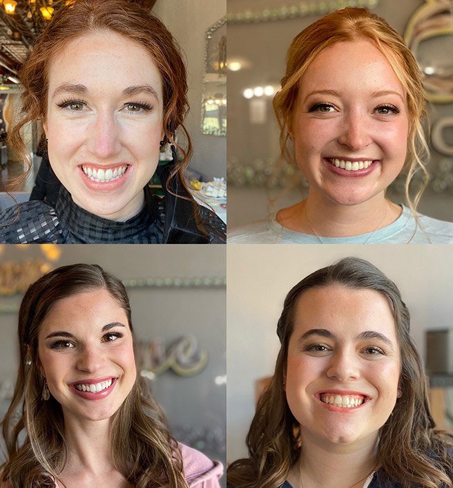 Collage of Four bridemaids, makeup by Katie Stegeman